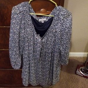 Blue and white and small red accents blouse